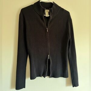 L.L. Bean Charcoal Ribbed Double Zip-Up Sweater